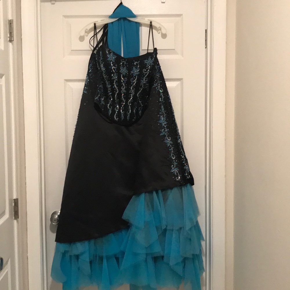 Black & Blue Formal Dress with Shaw
